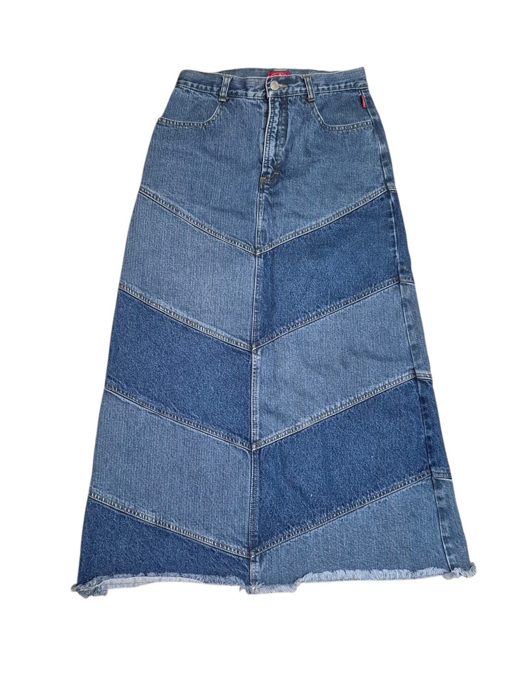 Esprit Patchwork Chevron Denim Maxi Skirt - Blue